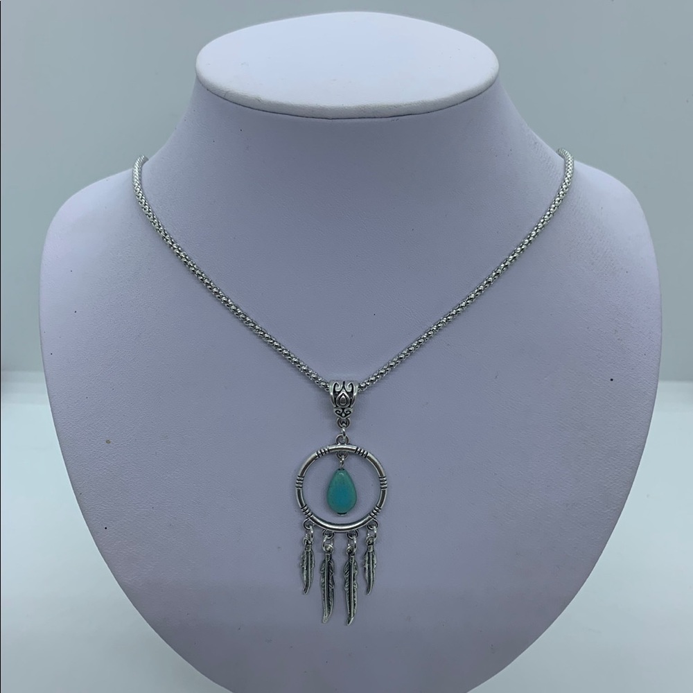 Dream Catcher Necklace with Turquoise Tear Drop.